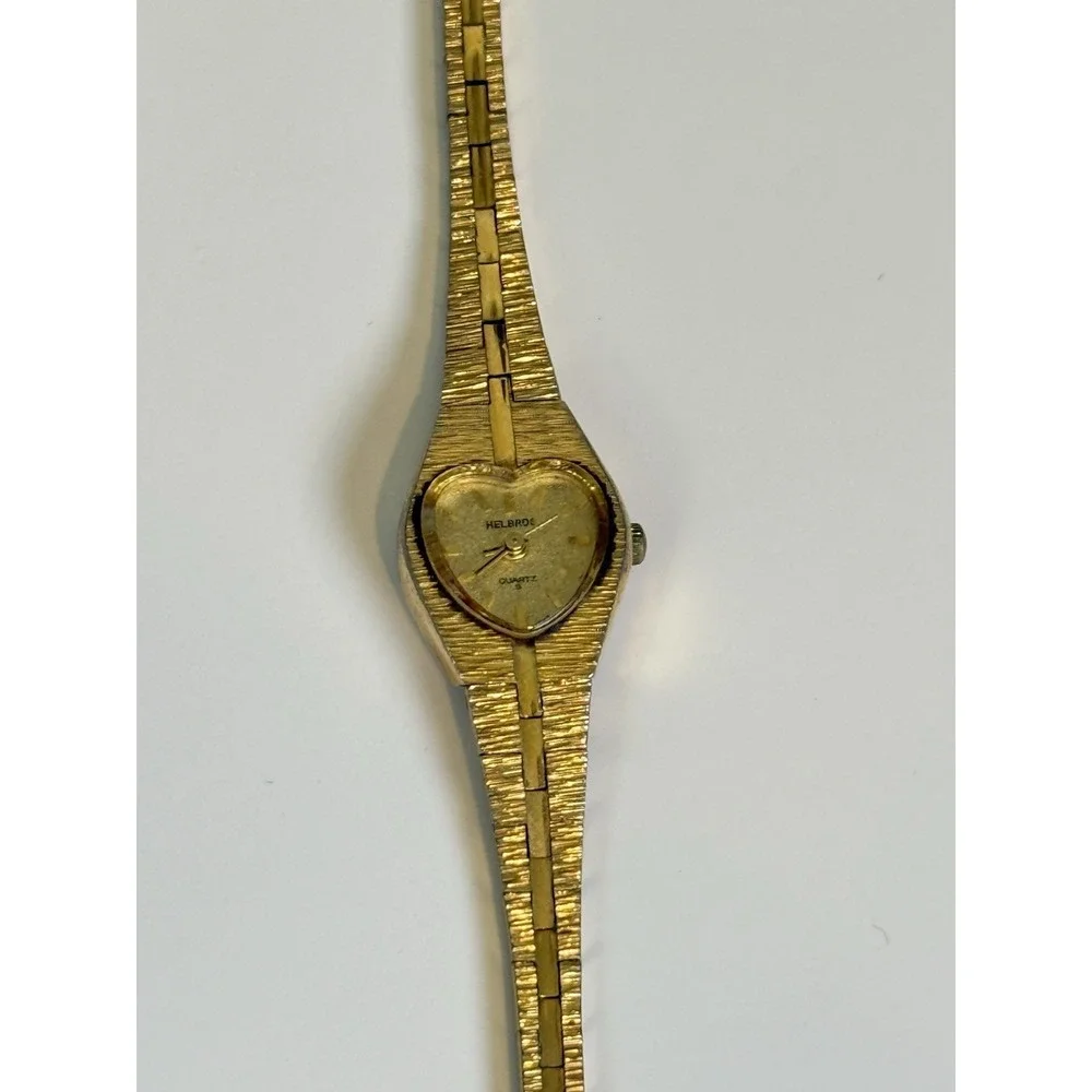 Vintage Helbros Heart Dial Gold Tone Women's Quartz Wristwatch Parts Repair
