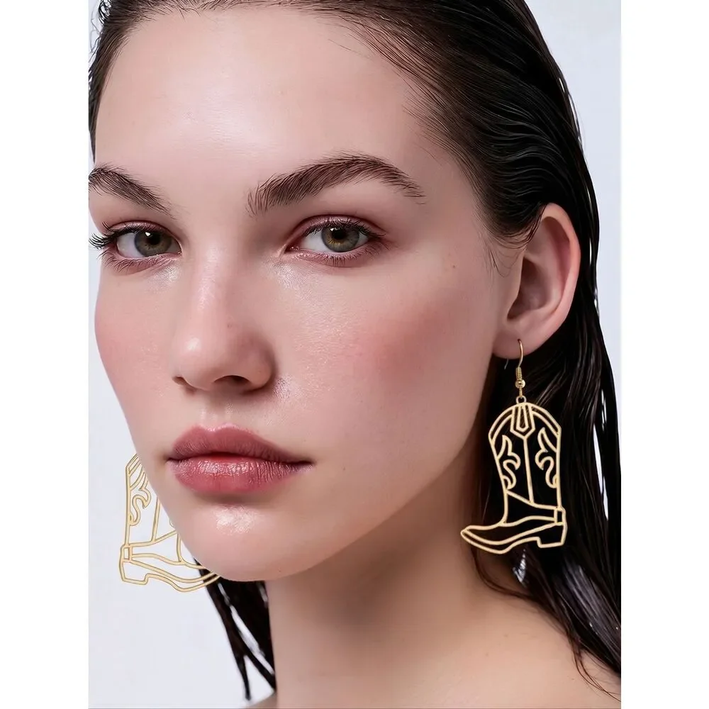 Gold Cowboy Boot Earrings Western Cowgirl Nashville Jewelry Rodeo Honky Tonk Fun