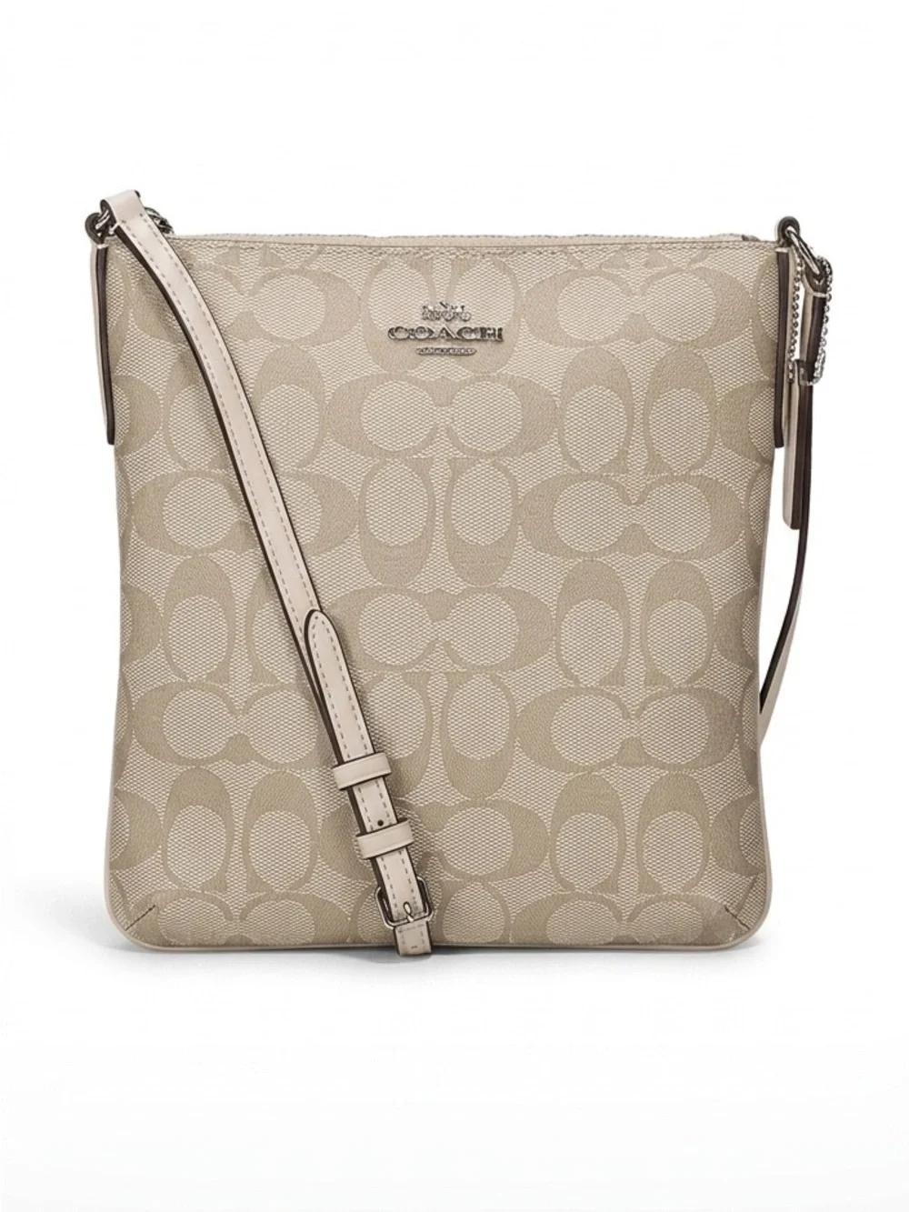 Coach Signature Tan‎ Beige Crossbody Bag with golden hardware