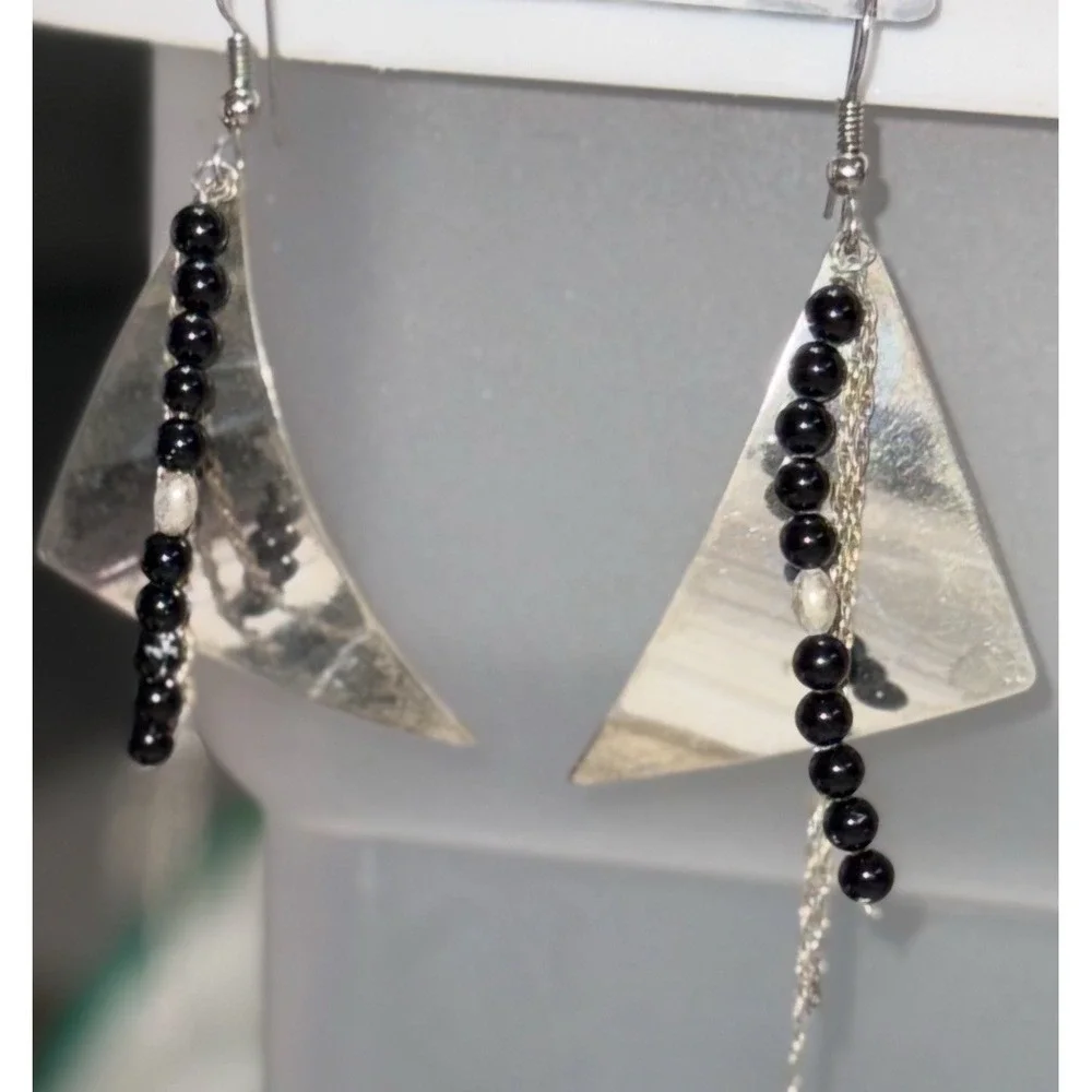 Vintage Sterling Silver Beaded‎ Dangle Earrings – Signed, Artist Unknown