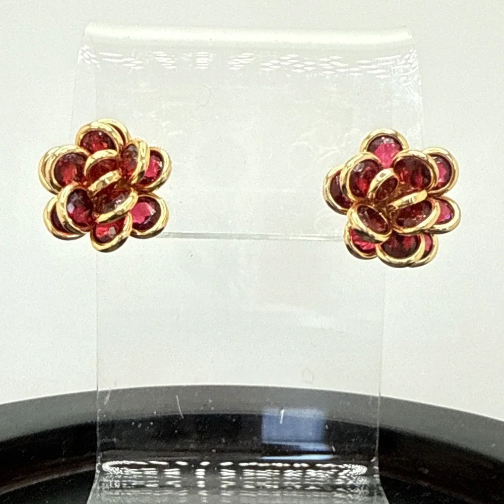 Kate Spade Jeweled Rosette Stud Post Earrings Red Gold Toned