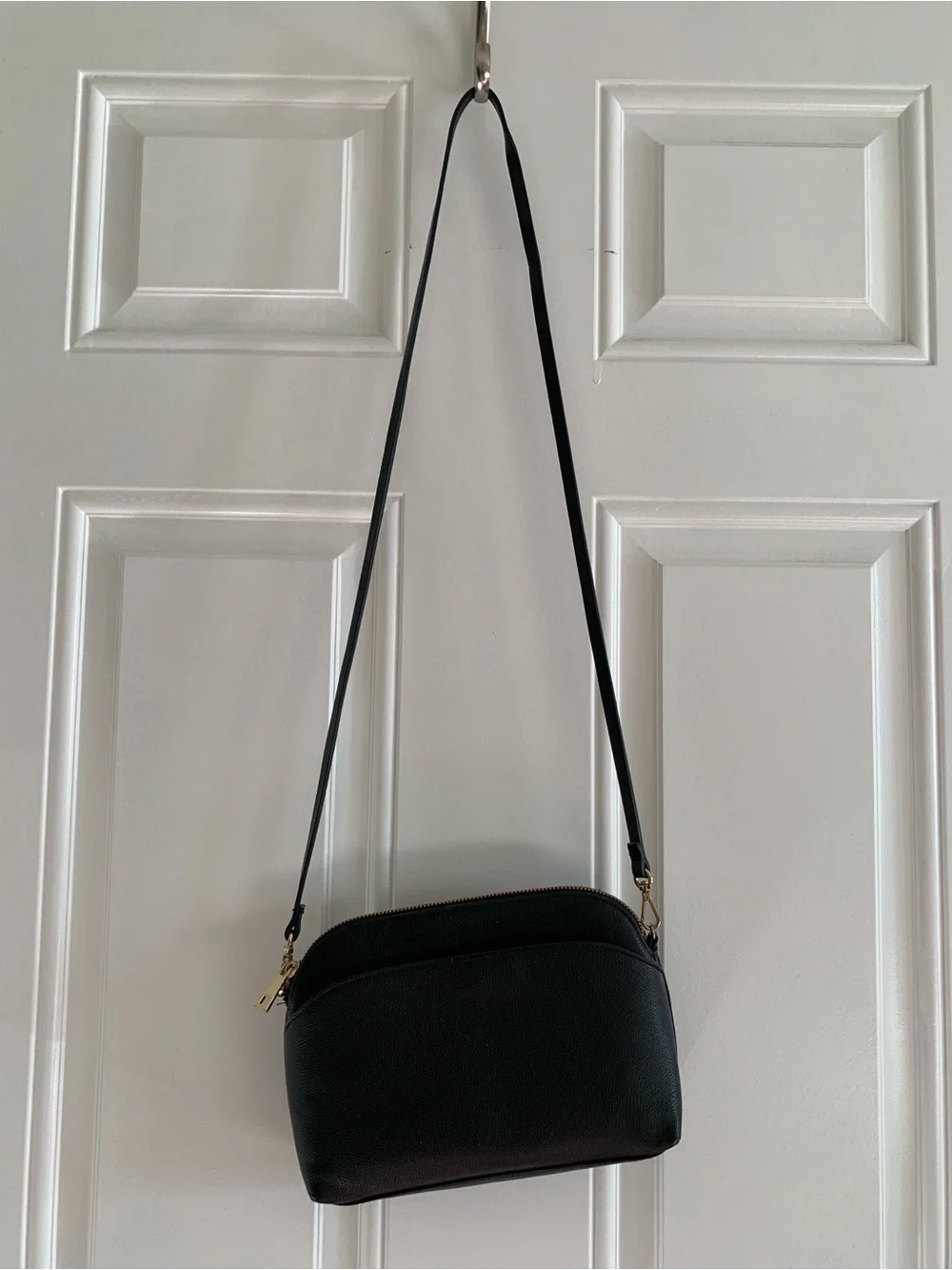 Structured Black Faux Leather Crossbody Bag
