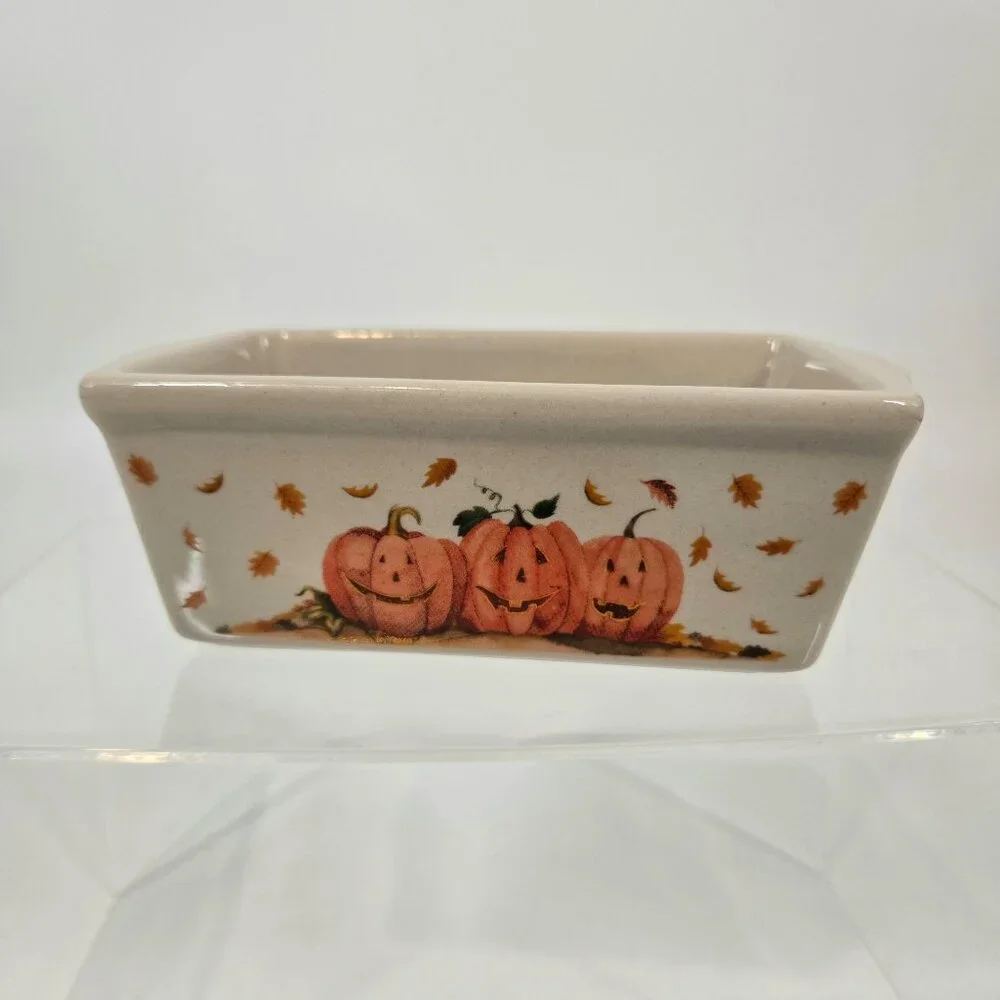 Nantucket Jack-O-Lanterns Mini Loaf Pan Pumkpins Fall Baking Dish Stoneware