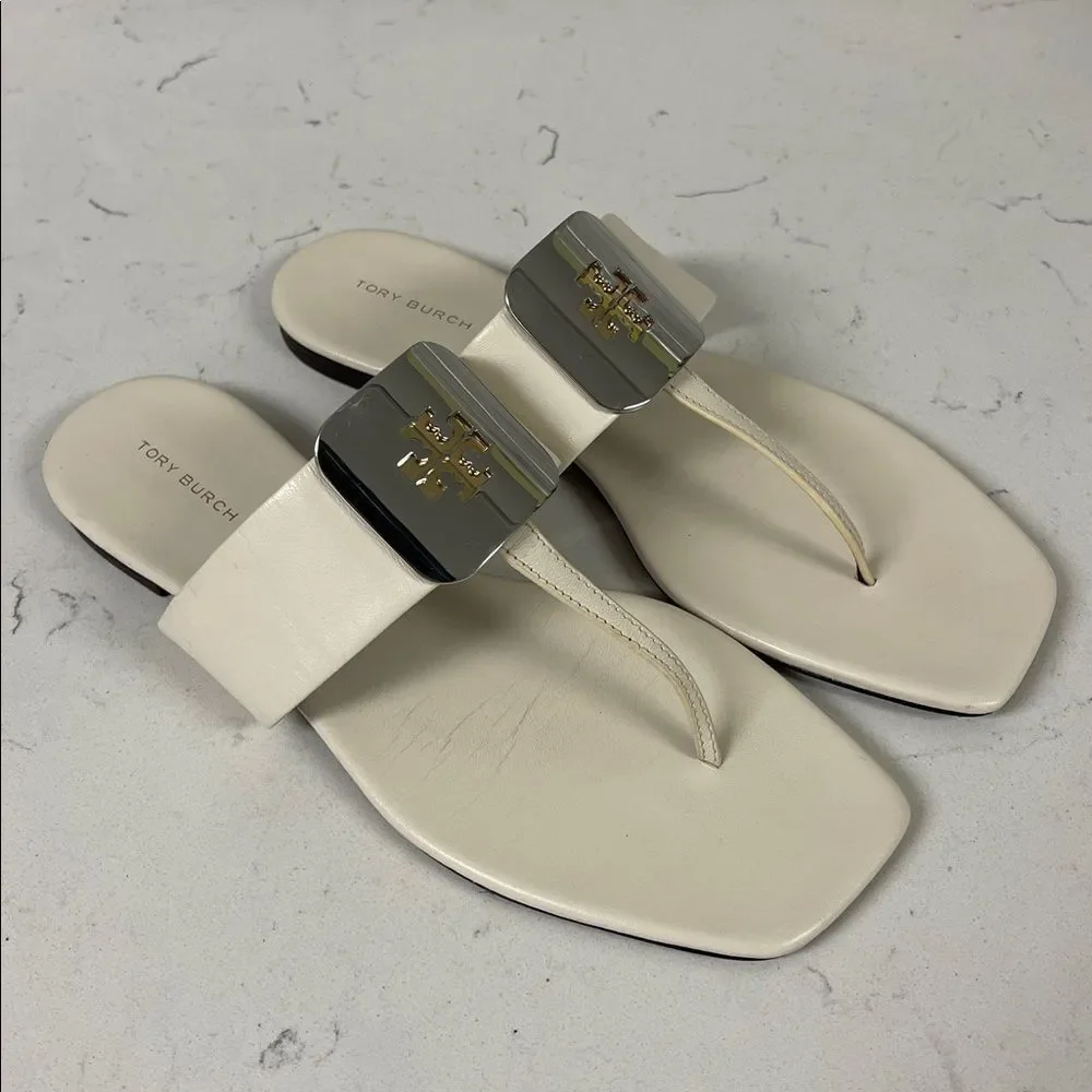 Tory Burch Georgia Thong Sandal (Women) Light Cream Size 8 Flip Flop