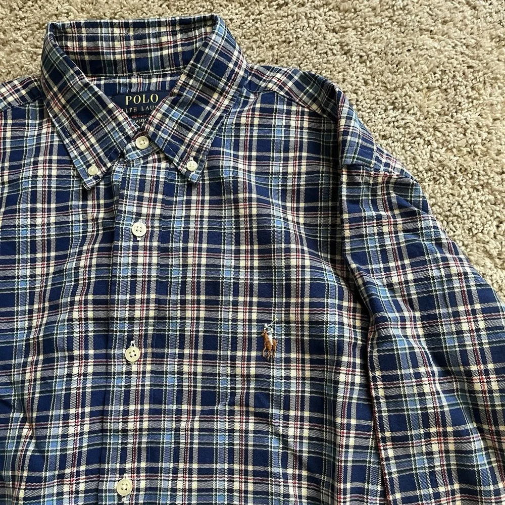 Polo Ralph Lauren Mens Medium‎  Multi Color Plaid Long Sleeve Button Flesh Pony