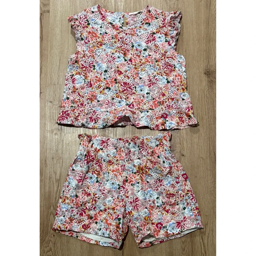 Solitare Women Floral Eyelet Lace 2 Piece Set Top and Shorts Multicolor Size M‎