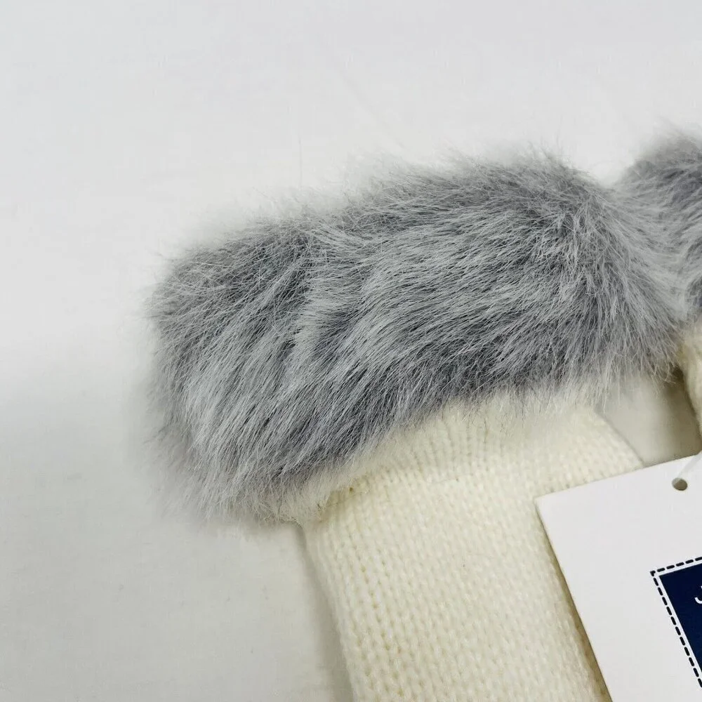 Janie and Jack Baby Girls‎ Size 6-12 Months Faux Fur Trim Mittens in Ivory $24