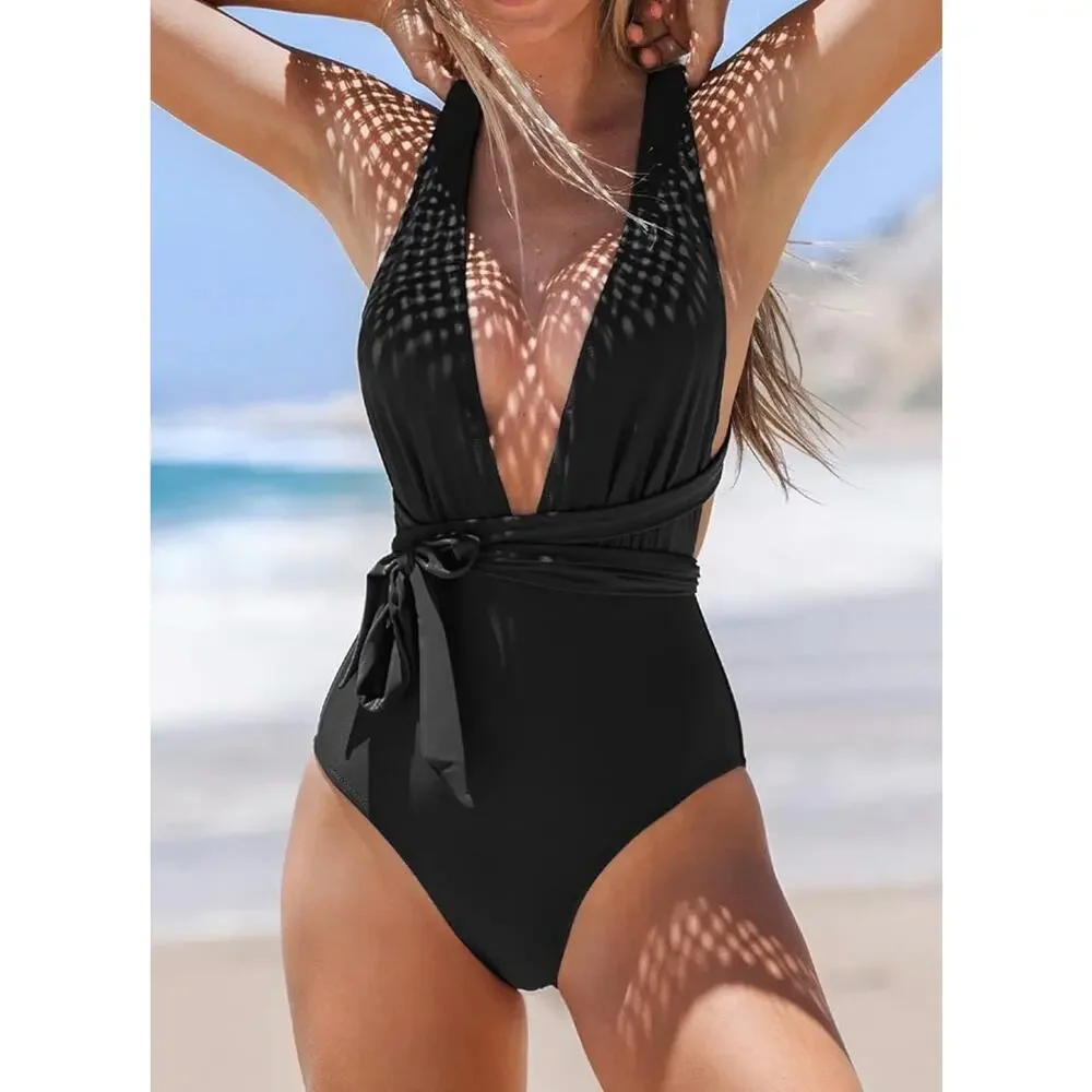 Cupshe One Piece Swimsuit Sexy Deep V Neck Wrap Tie Cross Back, Size XS, NWT