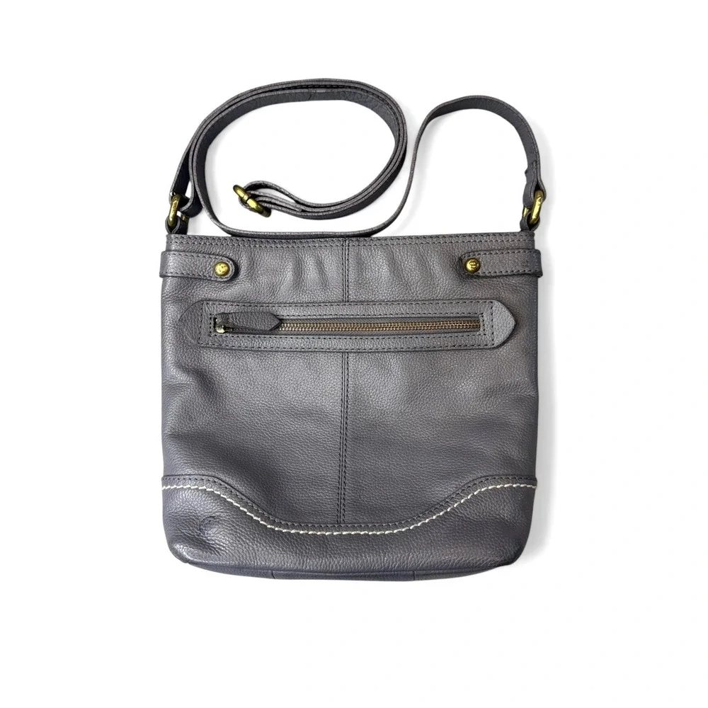 Born Grey Pebbled Genuine Leather‎ Crossbody Bag Adjustable Strap Brass Hardware