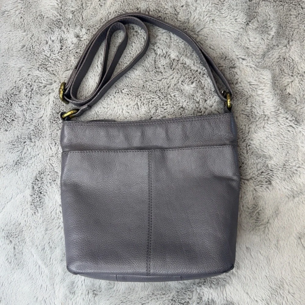 Born Grey Pebbled Genuine Leather‎ Crossbody Bag Adjustable Strap Brass Hardware