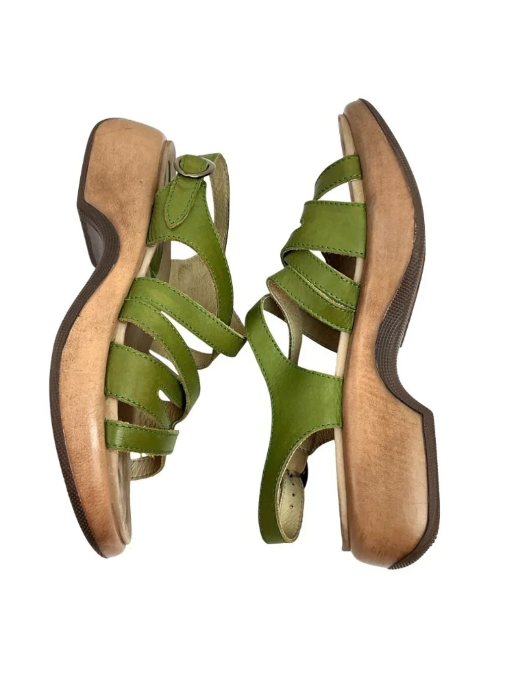 Dansko Lolita Strappy Leather Slingback Platform Sandals Women 7.5-8 Olive Green