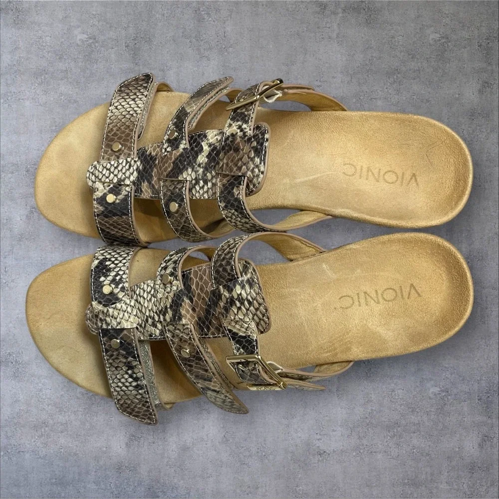 Vionic Radia Wedge Strappy Sandal Slide Shoes Womens 9‎   Snake Print Comfort