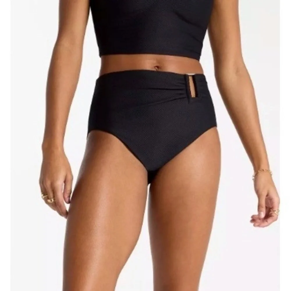 CALIA Womens Asymetrical Rectangle Trim Swim Bottom Beach Wear Black Sz XXL NWT‎
