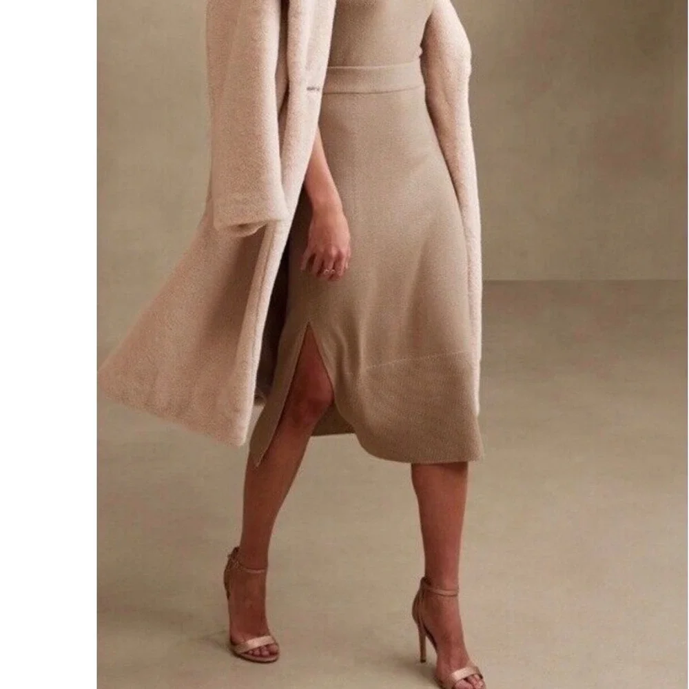 Banana‎ Republic Shine Knit Midi Sweater Skirt XL Metallic Champagne Gold