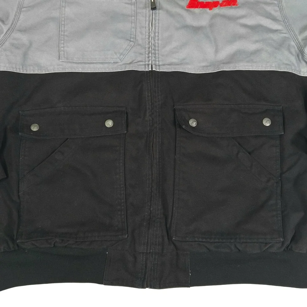 Snap-on Hooded‎ Work Jacket Mens 3XL Gray Black Canvas Quilted Mechanic Heavy