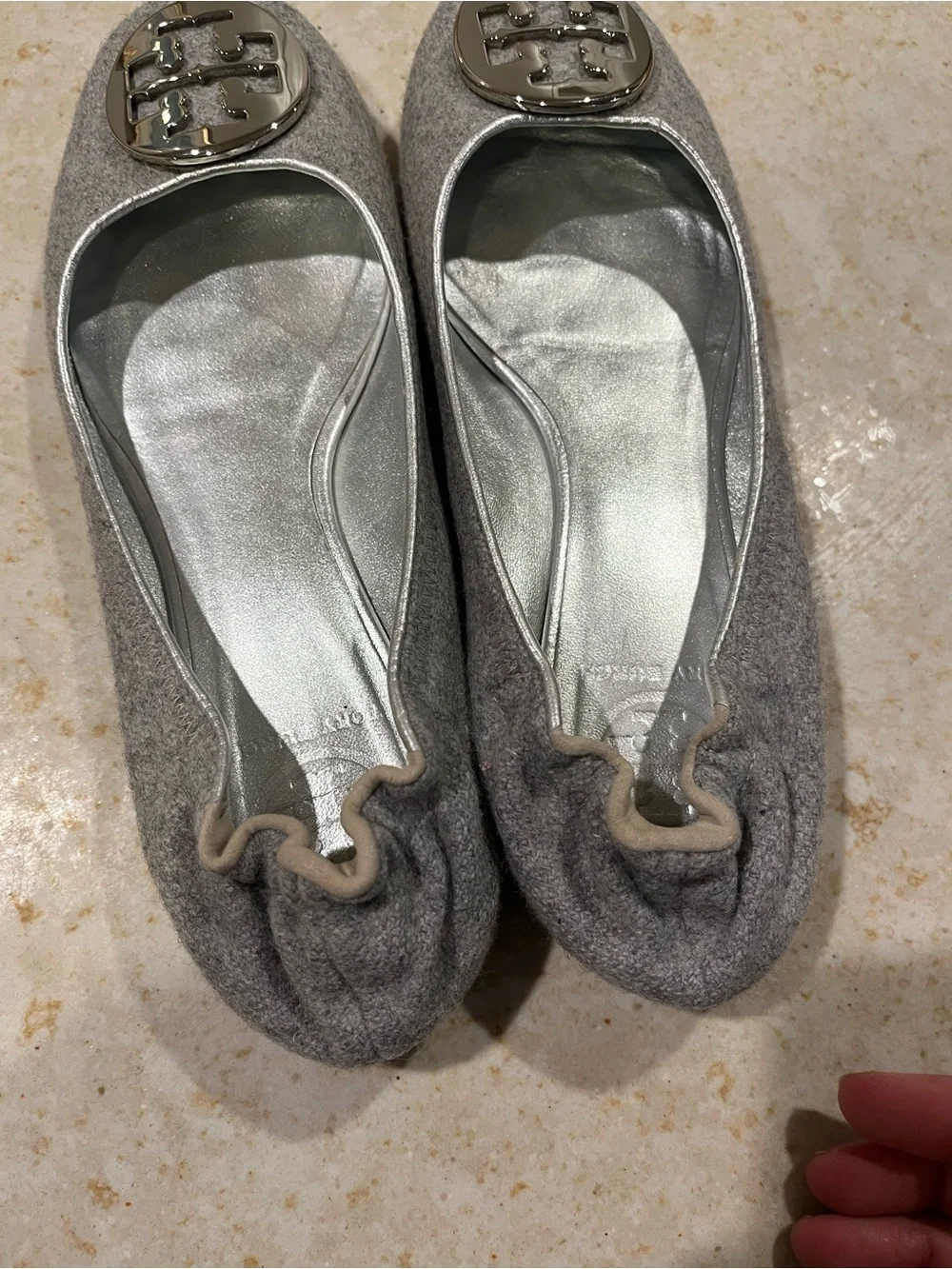 Tory Burch Light Gray Logo Ballet Flats