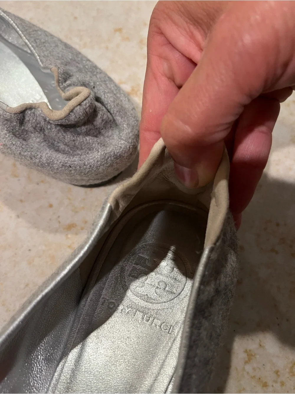 Tory Burch Light Gray Logo Ballet Flats