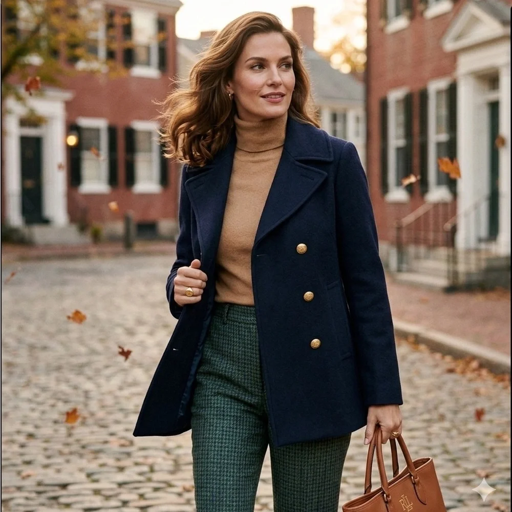 J. CREW Wool Blend Navy Gold Buttons Double Breasted Military‎ Sailor Peacoat 0