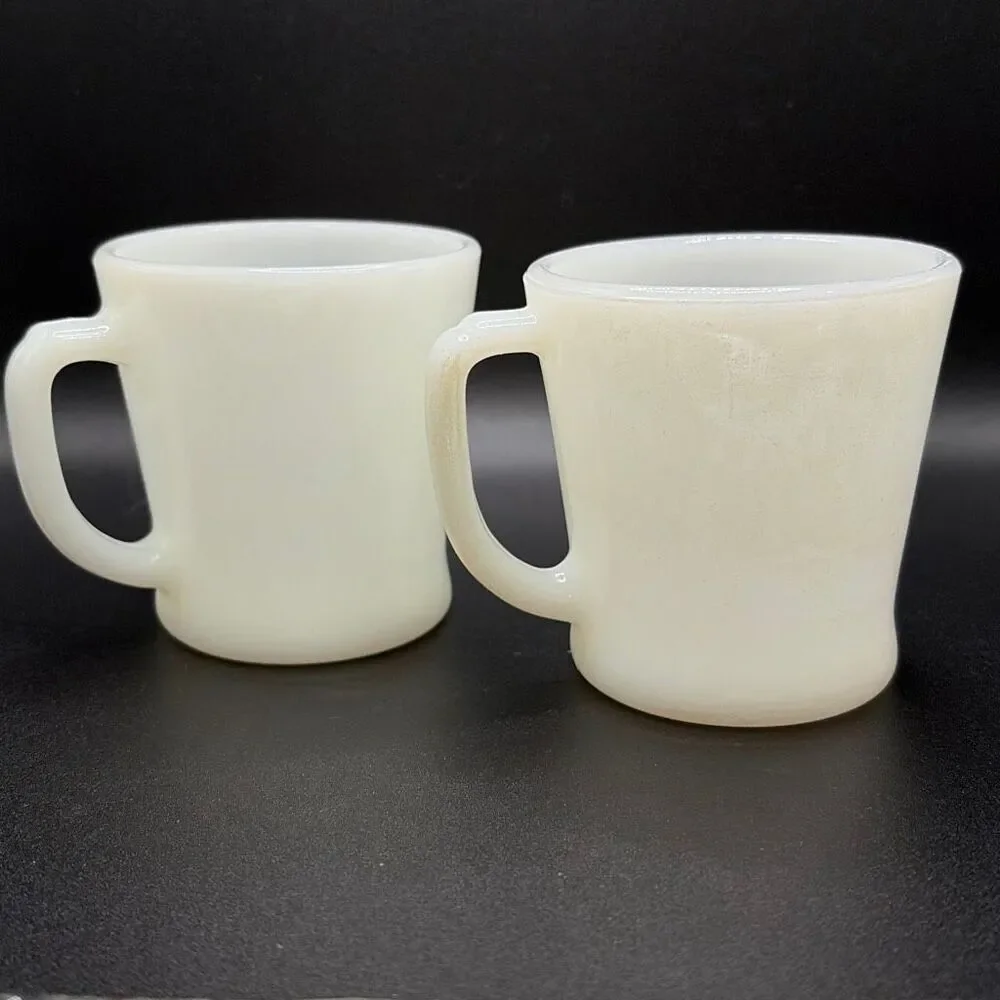 Vintage Fire King White‎ Milk Glass Set of 2 Coffee Mugs 8oz USA 1950's