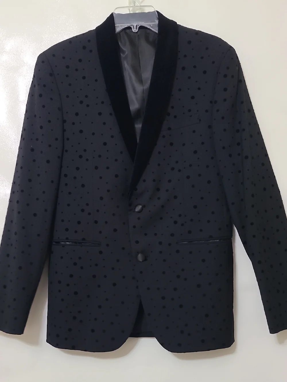 Bar III Men's Slim Fit Black Polka Dot Velvet-Trim‎ 2-Button Blazer Jacket - 38R