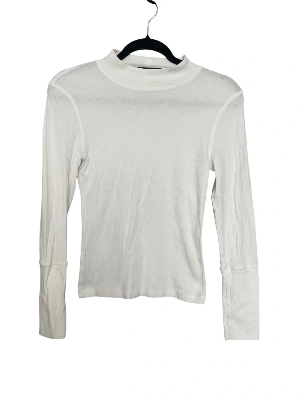 Free People White Ribbed Mock Neck Long Sleeve Top
