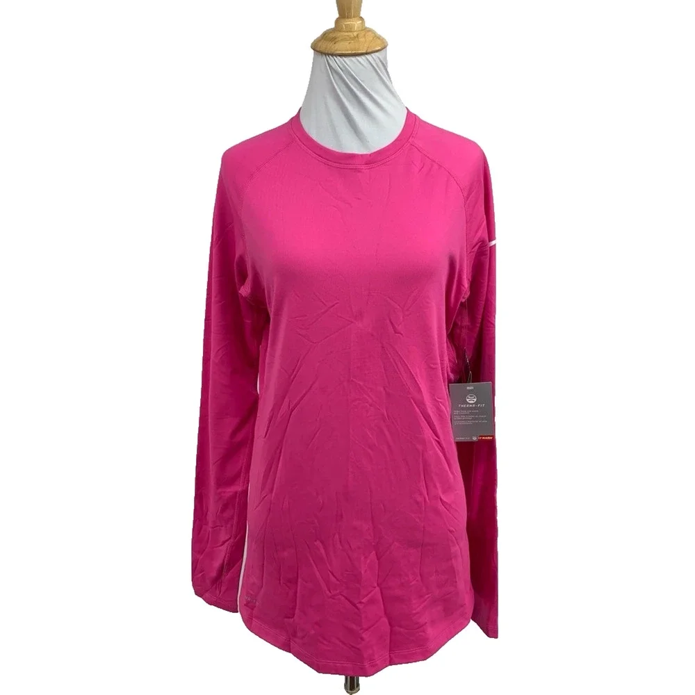 Nike Top Womens L Large Pink Therma Fit Pro Combat Fitted DriFit Fleece Lined