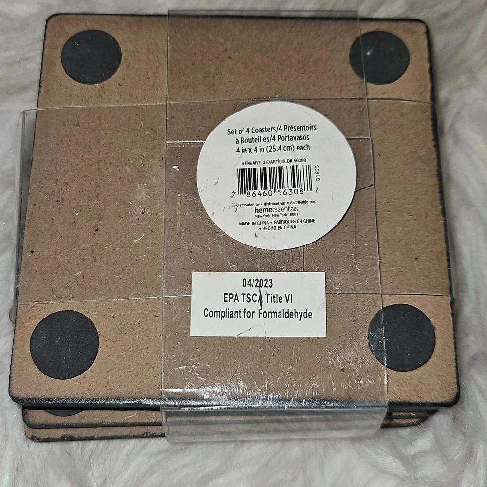 Set of 4 Wooden Skull Coasters | HomeGoods | Distressed Black Edging | New