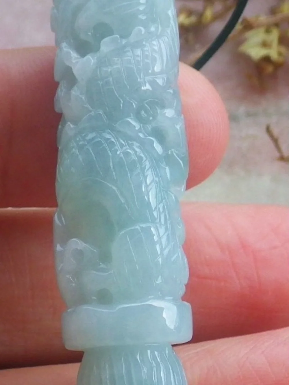 Hand-Carved Light Green Jade jadeite success Dragon pen Pendant certificate