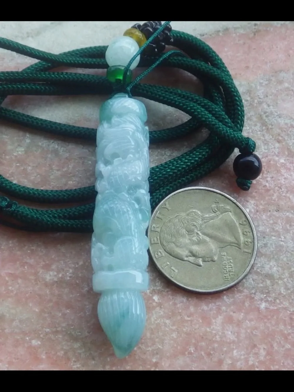 Hand-Carved Light Green Jade jadeite success Dragon pen Pendant certificate