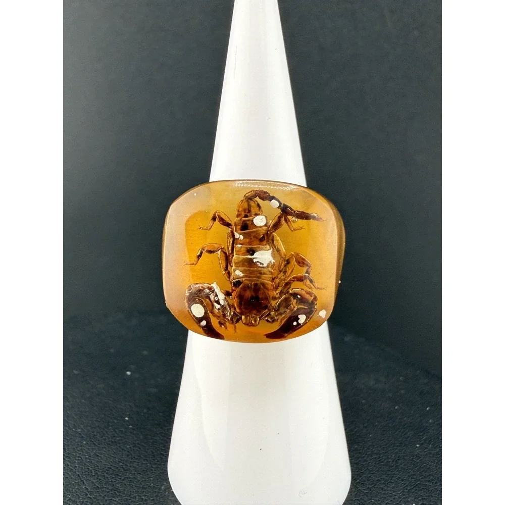 Scorpion Amber Resin Statement Ring - Honey Amber Tone