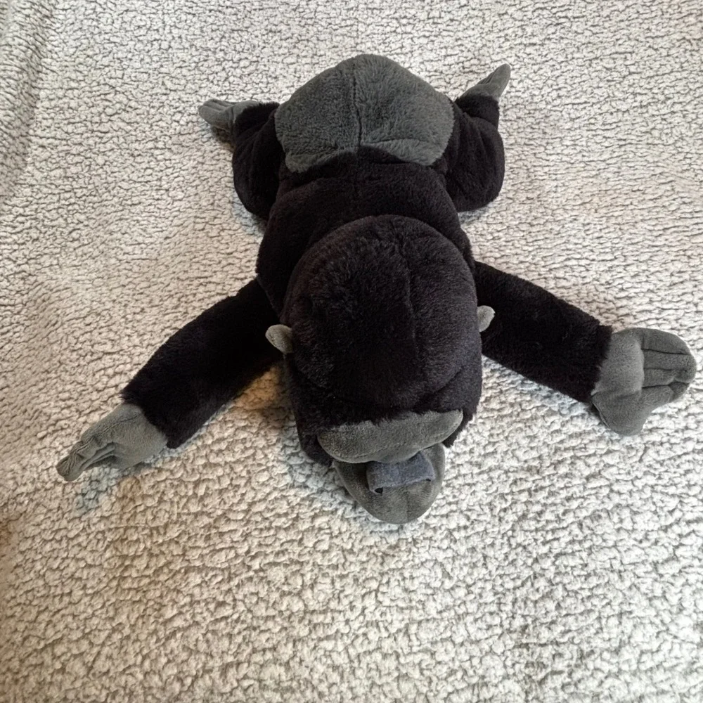 FAO Schwarz Plush Gorilla Black Grey Stuffed Animal Gold Button 2021 35047A21212