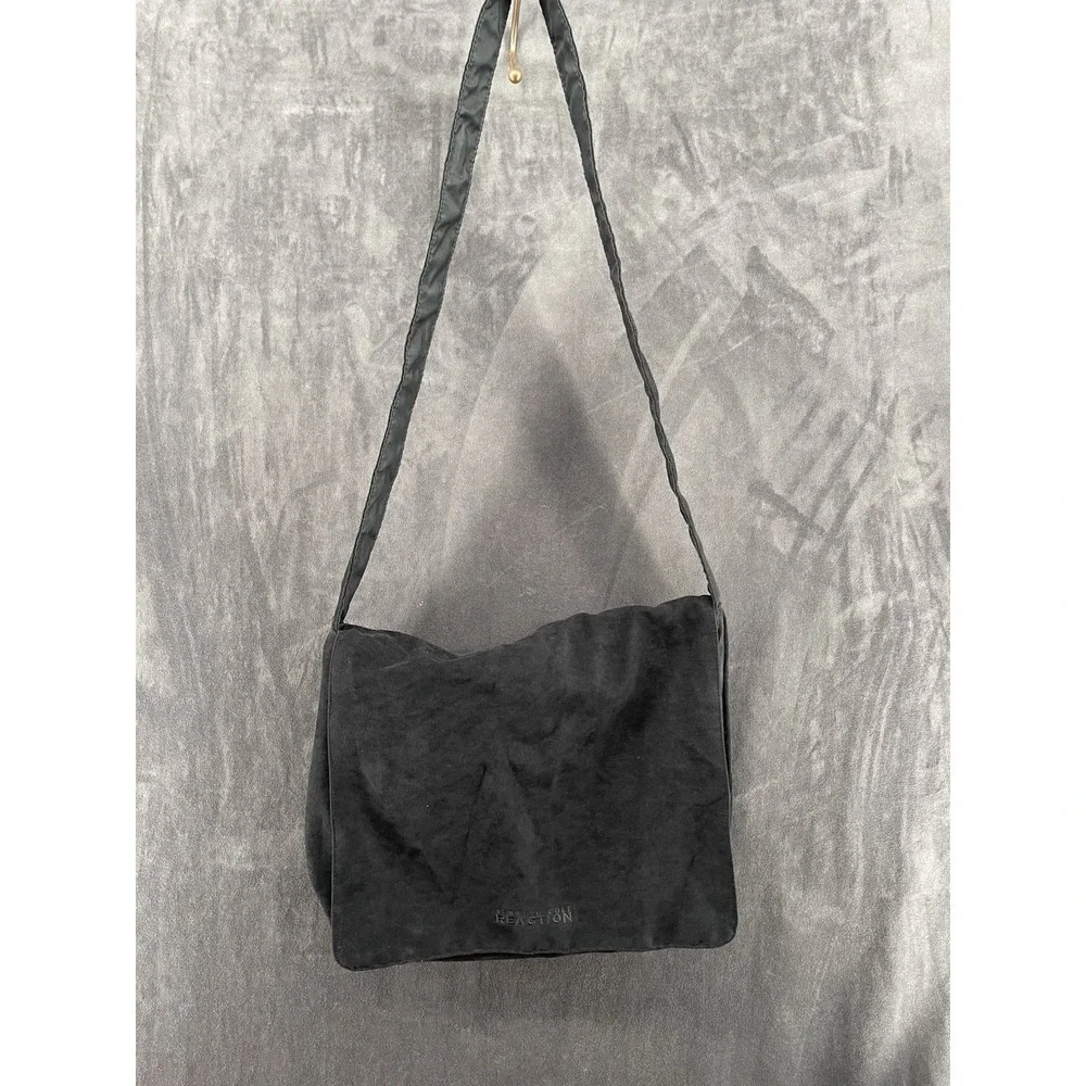 Kenneth Cole Reaction Black Messenger Shoulder Bag Suede Flap Unisex