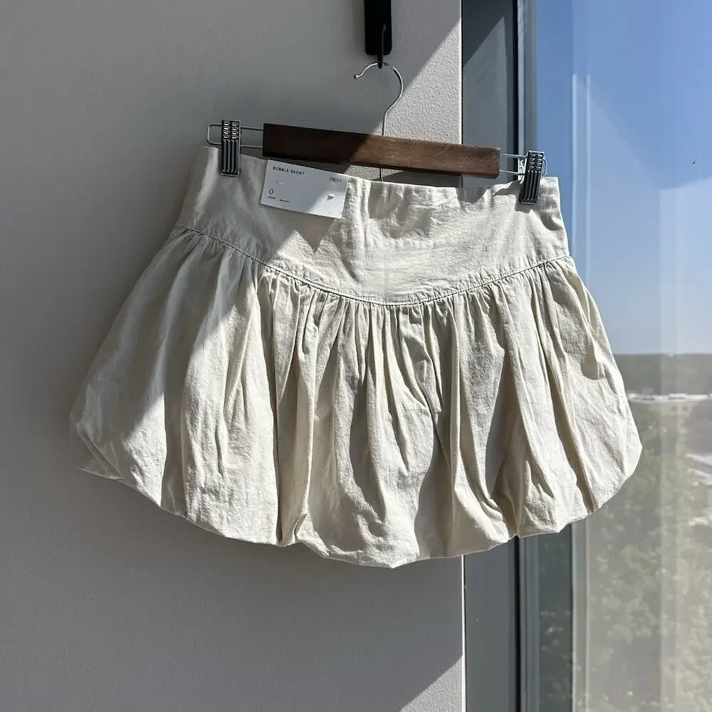 American Eagle Beige Bubble Skort High Rise Button Ruffle Pockets 0