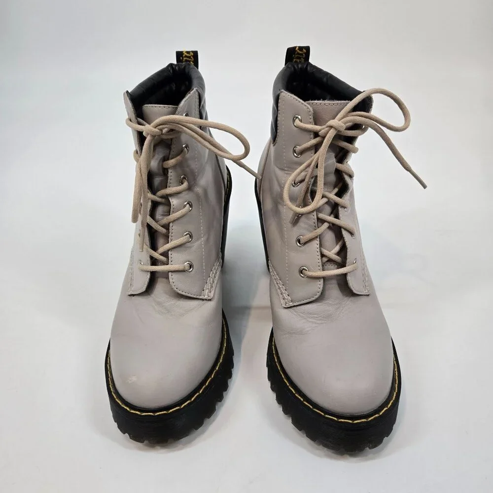 Dr. Martens Taupe Persephone Lace Up Heeled Combat Boots Women's Size US 7 EU 38