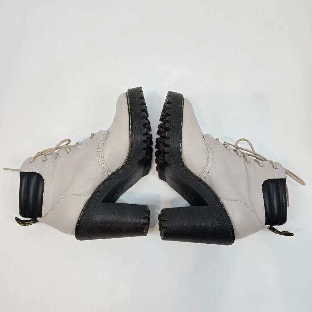 Dr. Martens Taupe Persephone Lace Up Heeled Combat Boots Women's Size US 7 EU 38