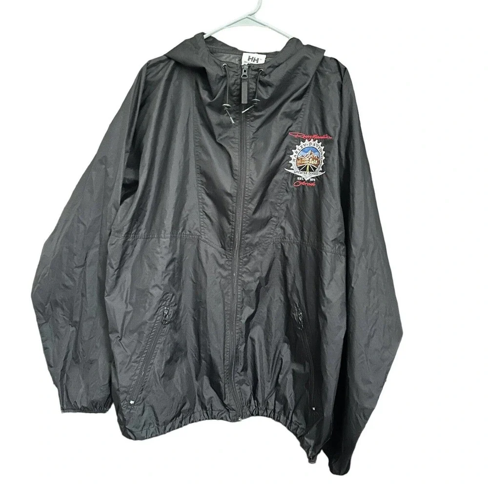 Helly Hansen Harley-Davidson Black Full Zip‎ Hooded Windbreaker Size XL