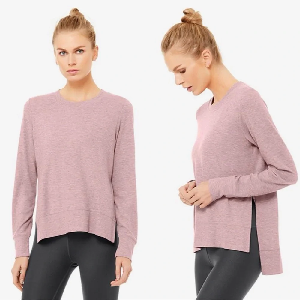 NWOT Alo Yoga Glimpse Split‎ Side Hem Long Sleeve Dusted Plum Heather Size Small