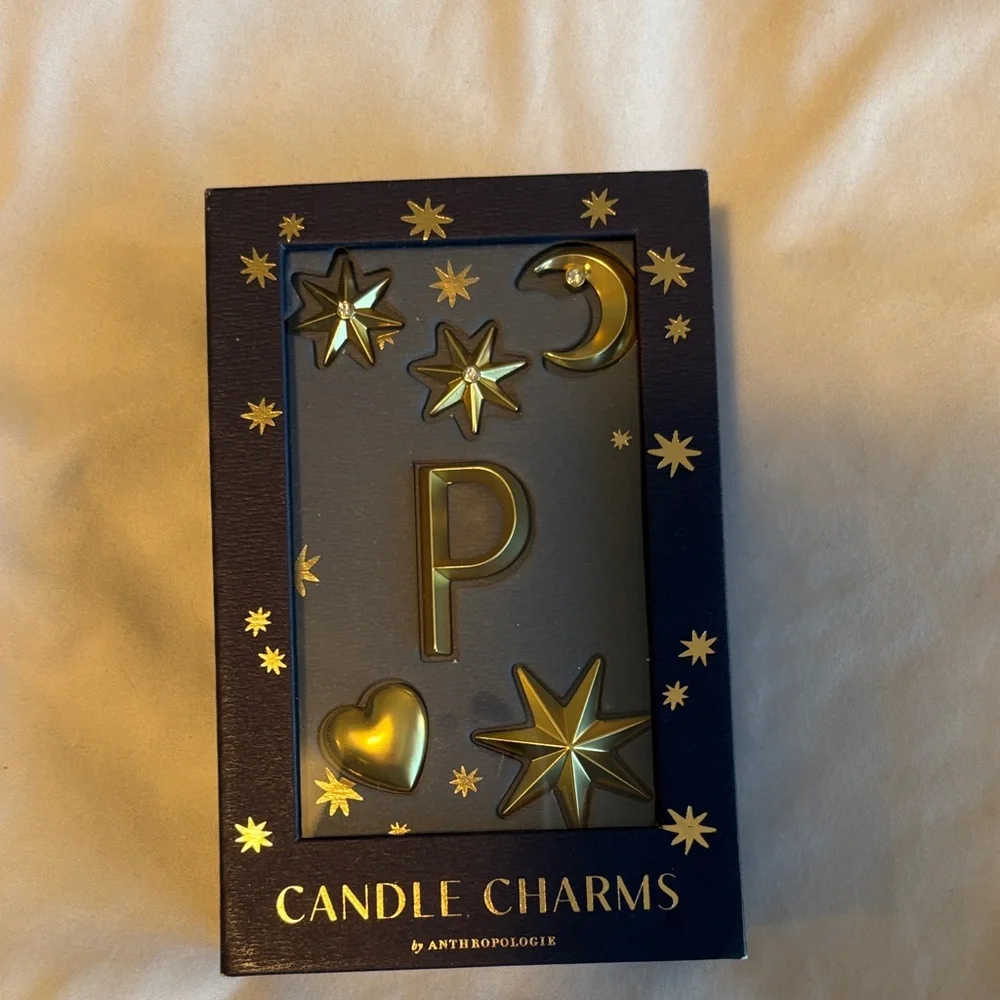 Anthropologie Gold Star and Moon Candle Charms Letter P