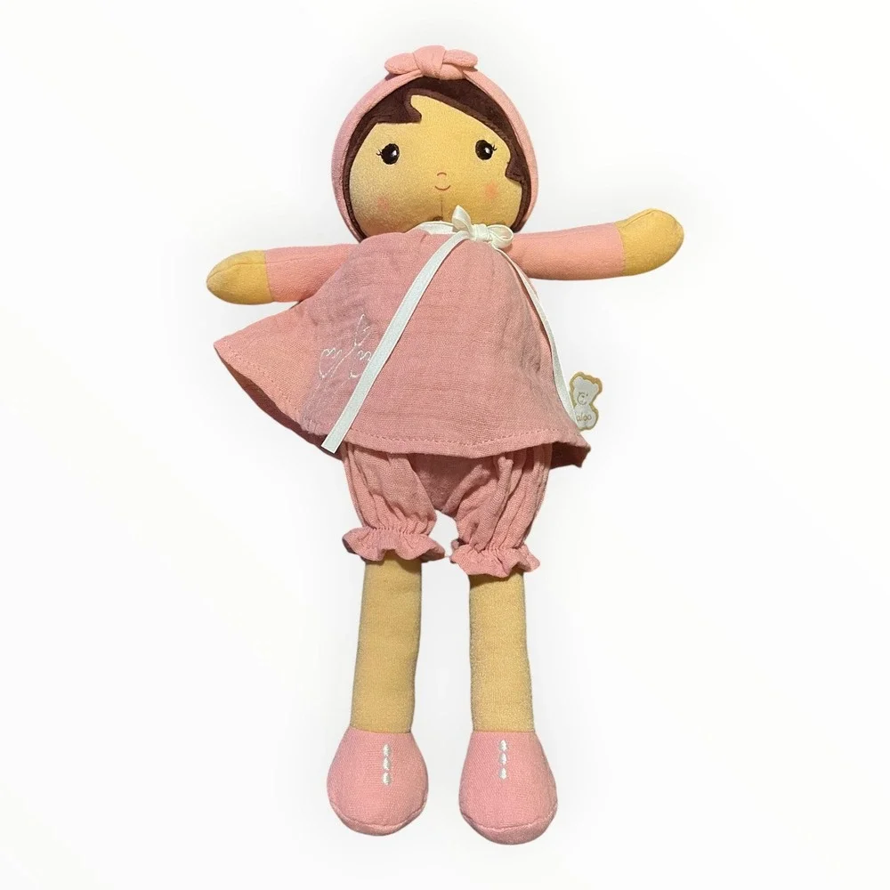Kaloo Tendresse Rose Plush Doll Pink Muslin Dress Soft First Baby Toy 12.5 inch