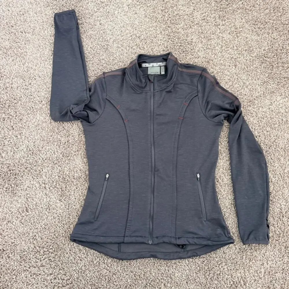 Athleta Jacket‎ Women's Medium Gray Love Full Zip Mock Neck Pockets Stretch