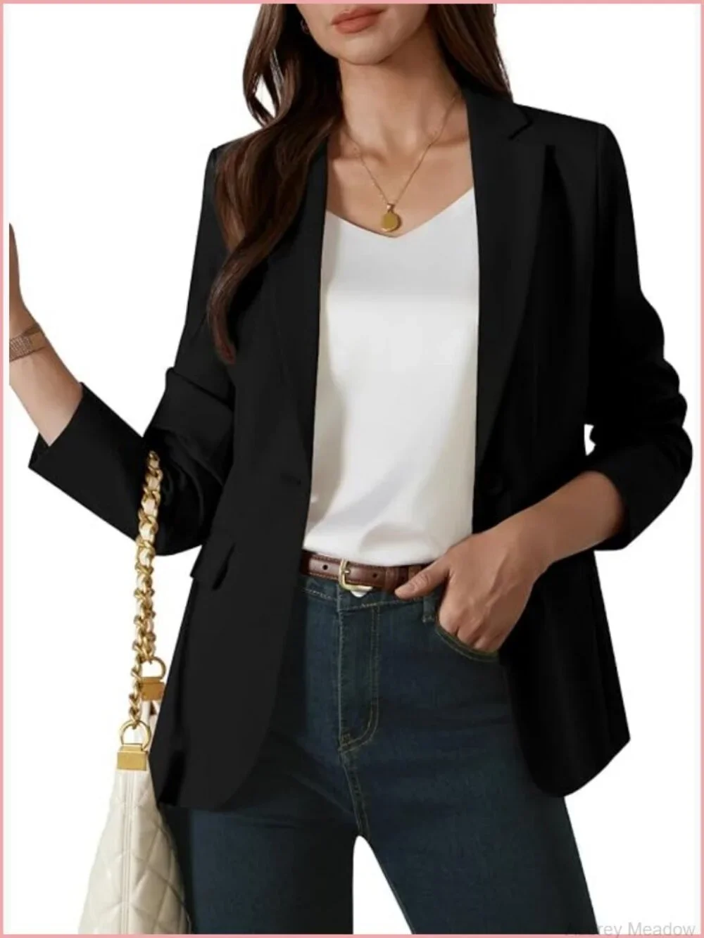 Open Front Long Sleeve Blazer with Notch Lapel and Pockets