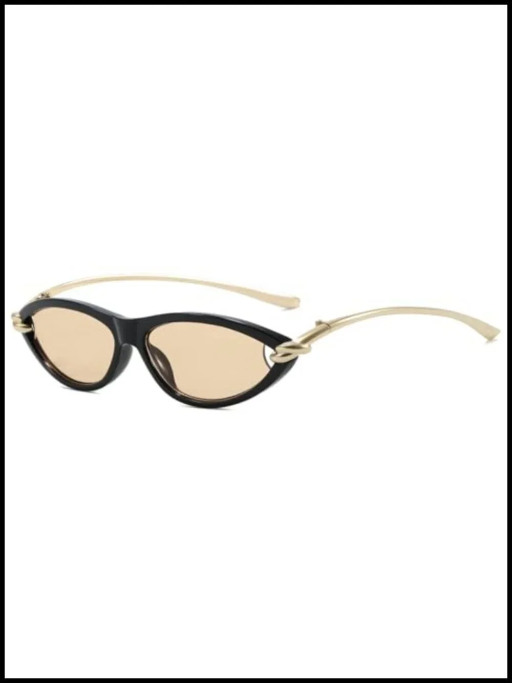 Retro Cat Eye Sunglasses Narrow Oval 70s Vintage Shades with Metal Rope Knot