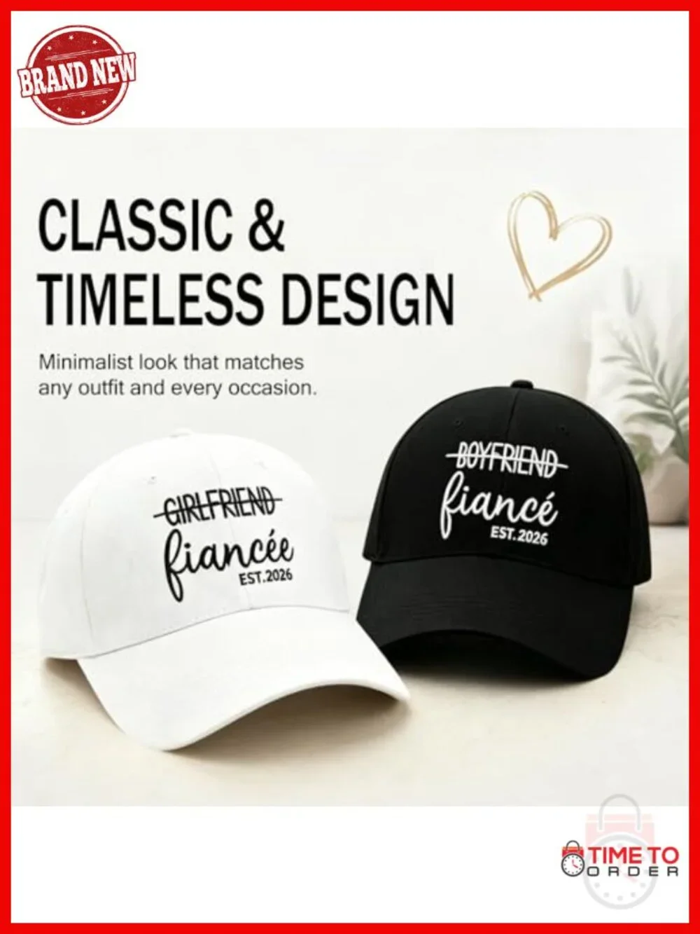 Embroidered Baseball Cap - High Quality Cotton Adjustable Wedding Engagement