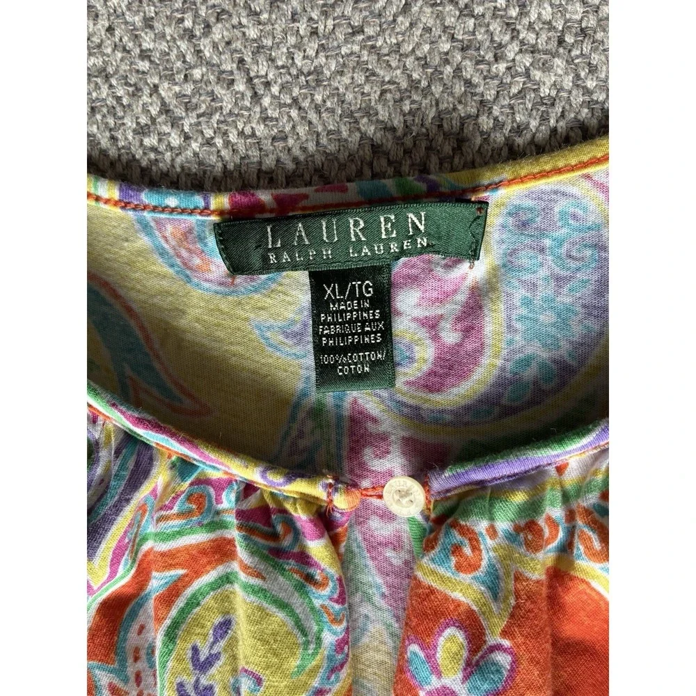 Lauren Ralph Lauren XL Paisley Ruffle Sleeveless Blouse Colorful Cotton Top‎