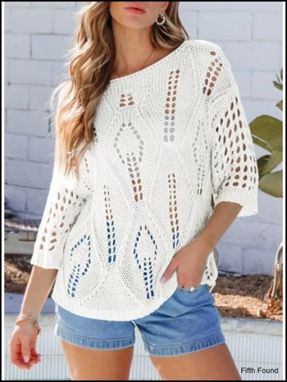 Crochet Hollow Out Knit Tops Half Sleeve Beach Cover Ups