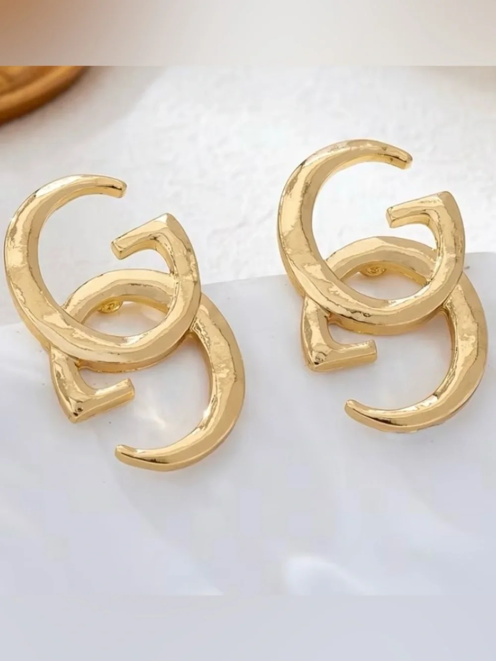 Gold Interlocking G Women’s Fashion Statement Earrings Luxury Inspired Stud NWT