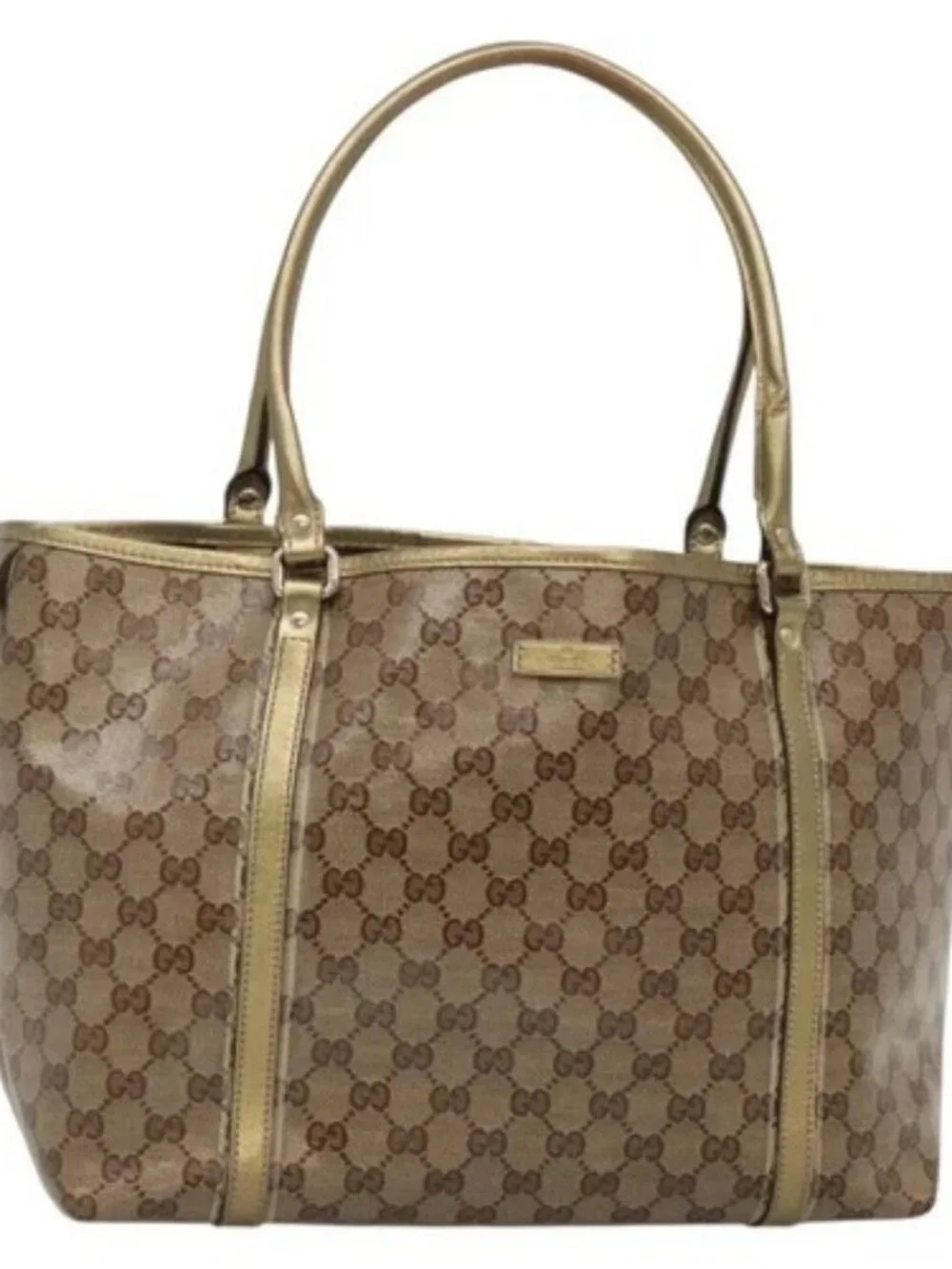 GUCCI GG Crystal Tote Bag Coated Canvas Beige Gold 197953 Auth ep9440