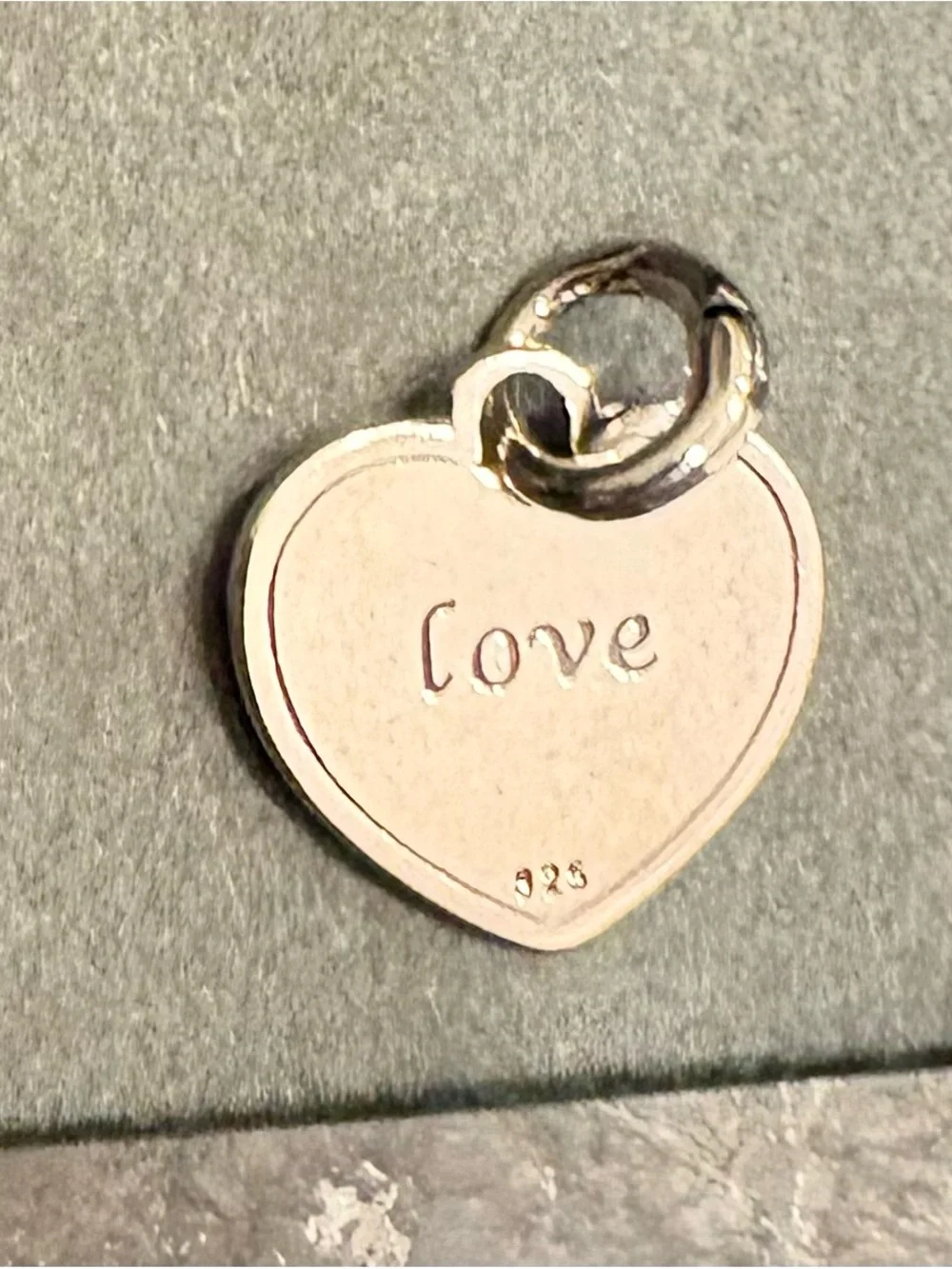 Stamped 925 Sterling Silver Heart Charm Pendant with Pink Baby Footprint