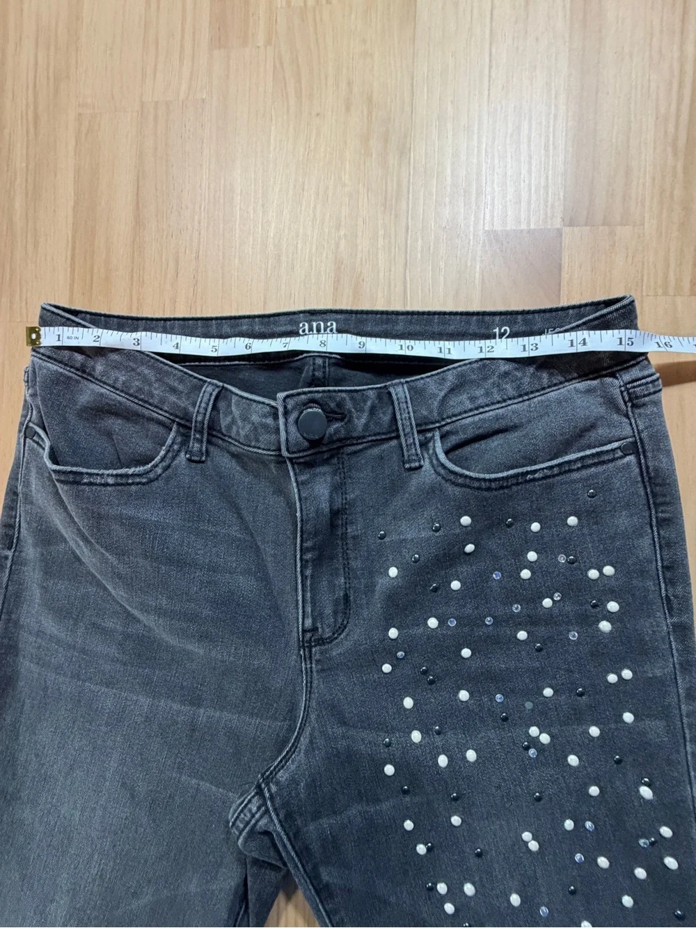 a.n.a Women's Black Skinny Jeans with Pearl Embellishment B7