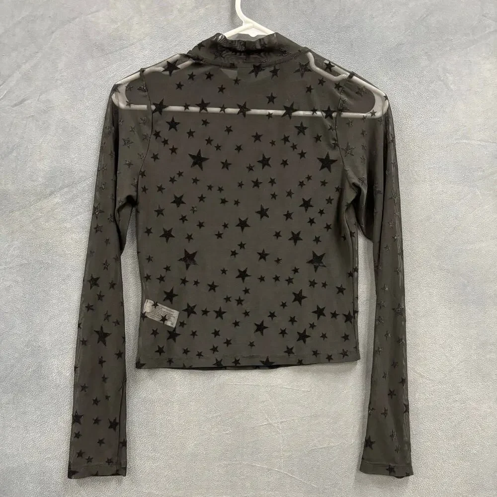 Wild Fable Sheer Star Mesh Top Black XS Y2K Goth Crop Rave Club Wear Sexy Sk8er